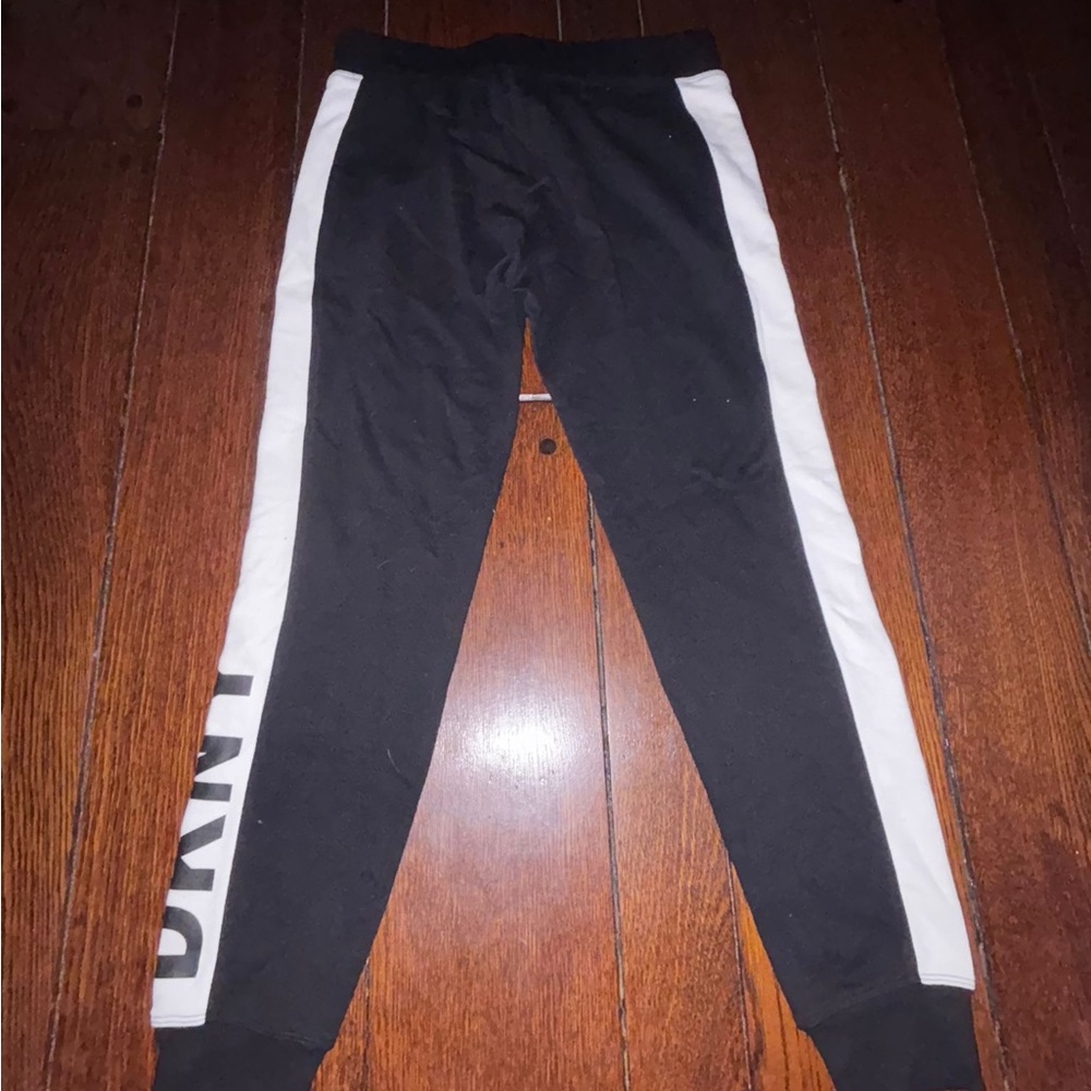 DKNY Black and White Leggings with Vertical Stripes